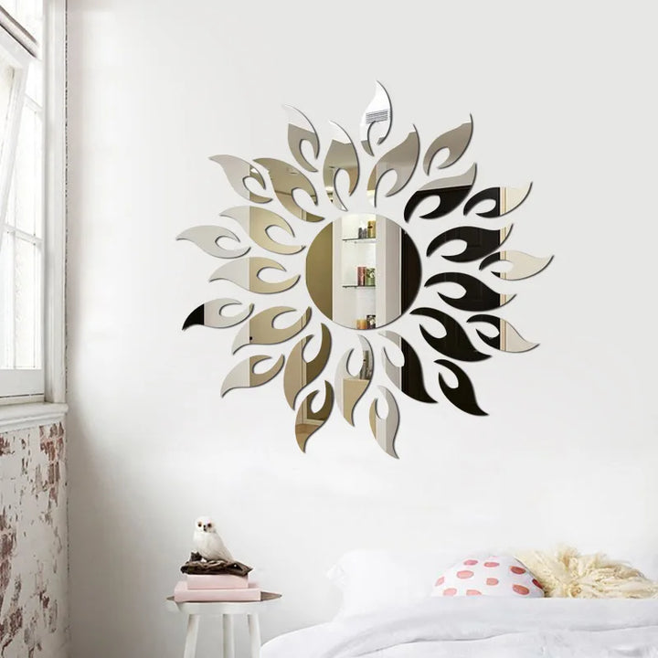 Sun Flower Wall Sticker Acrylic Mirror Sticker Self Adhesive Reflective Decal Mural Wallpaper for TV Background Art Home Decor