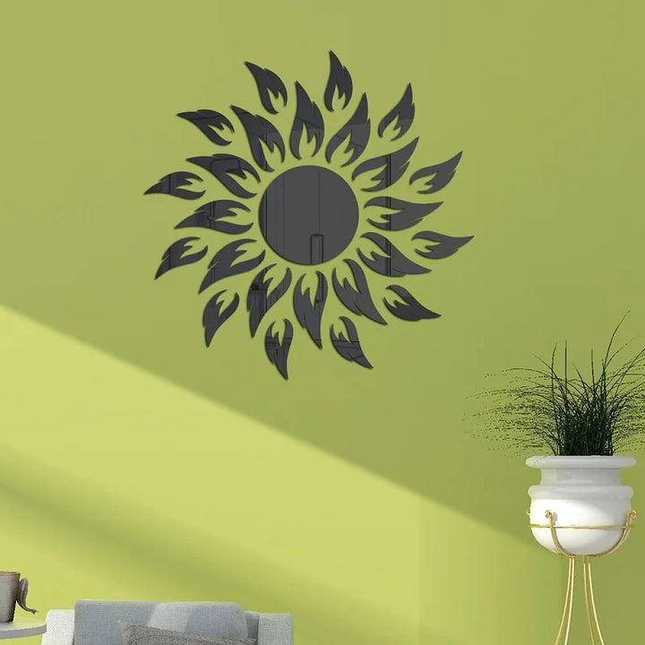 Sun Flower Wall Sticker Acrylic Mirror Sticker Self Adhesive Reflective Decal Mural Wallpaper for TV Background Art Home Decor