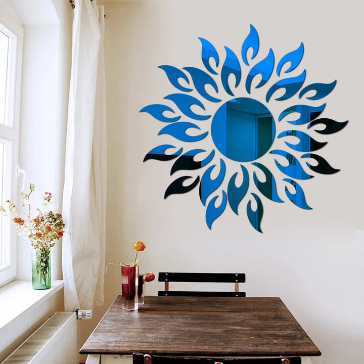 Sun Flower Wall Sticker Acrylic Mirror Sticker Self Adhesive Reflective Decal Mural Wallpaper for TV Background Art Home Decor