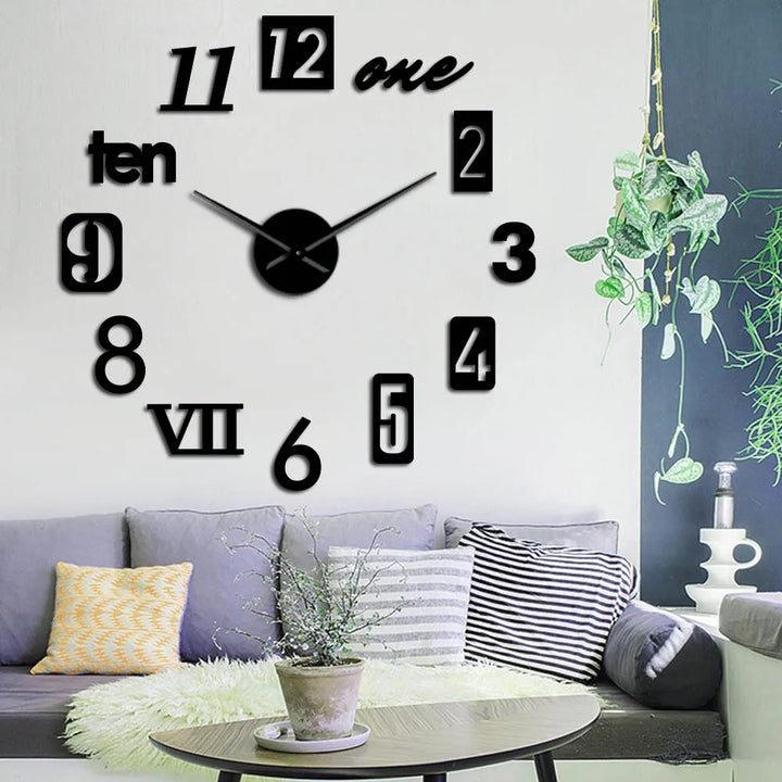 3D DIY Large Wall Clock Quartz Needle Watch Acrylic Letter Mirror Stickers Living Room Game Room Home Decor Europe horloge