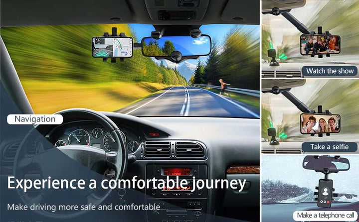 Telephone Car Holder 360 Degree Rotating Stand Rearview Mirror GPS Navigation Auto Phone Support Multifunctional Phone Holder