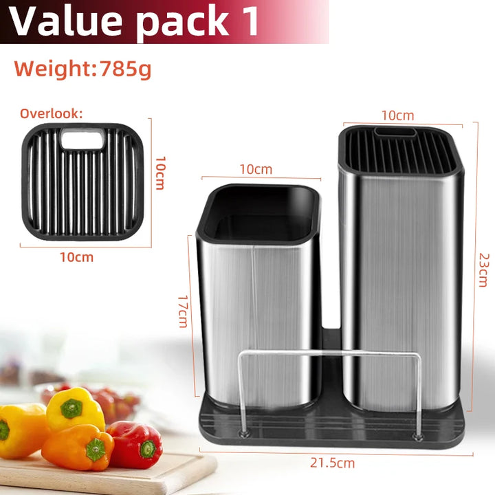 Knife Stand Holder Stainless Steel Knife Storage Utensil Knife Block Kitchen Knife Holder with Plastic Rack Kitchen Accessories