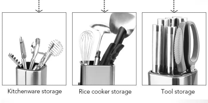 Knife Stand Holder Stainless Steel Knife Storage Utensil Knife Block Kitchen Knife Holder with Plastic Rack Kitchen Accessories