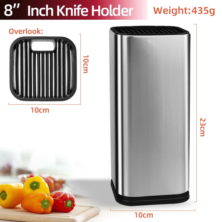 Knife Stand Holder Stainless Steel Knife Storage Utensil Knife Block Kitchen Knife Holder with Plastic Rack Kitchen Accessories