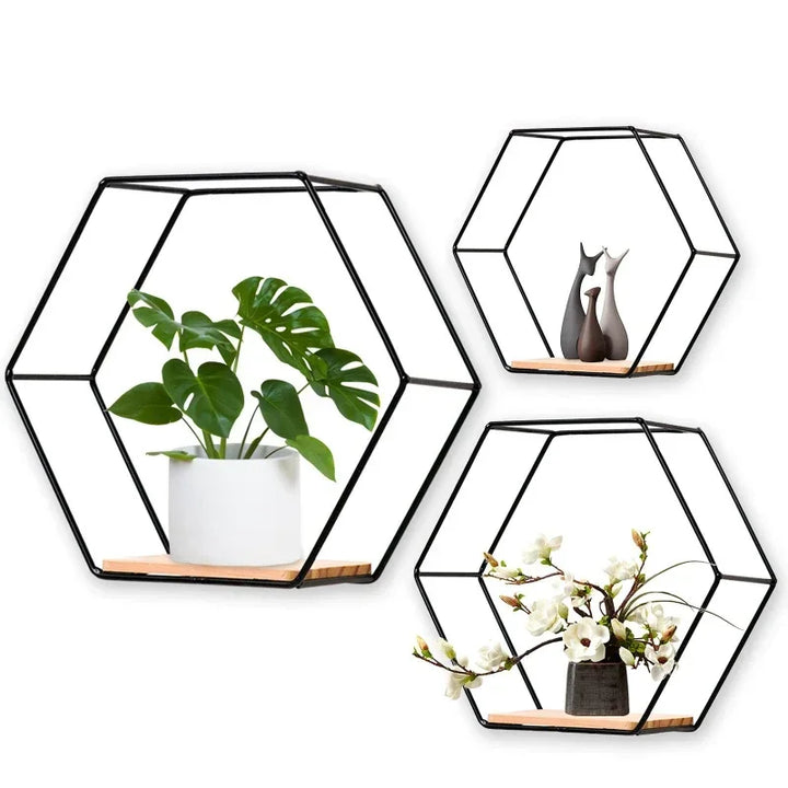 Floating Wall Shelf Sundries Storage Holder Living Room Home Decoration Wall Mounted Hexagon Shelf Handicraft Display Rack