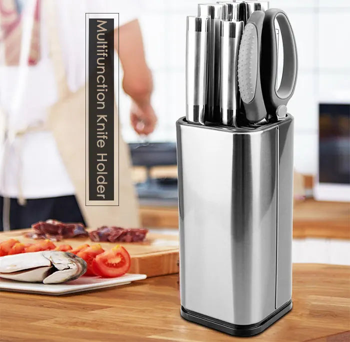 Knife Stand Holder Stainless Steel Knife Storage Utensil Knife Block Kitchen Knife Holder with Plastic Rack Kitchen Accessories